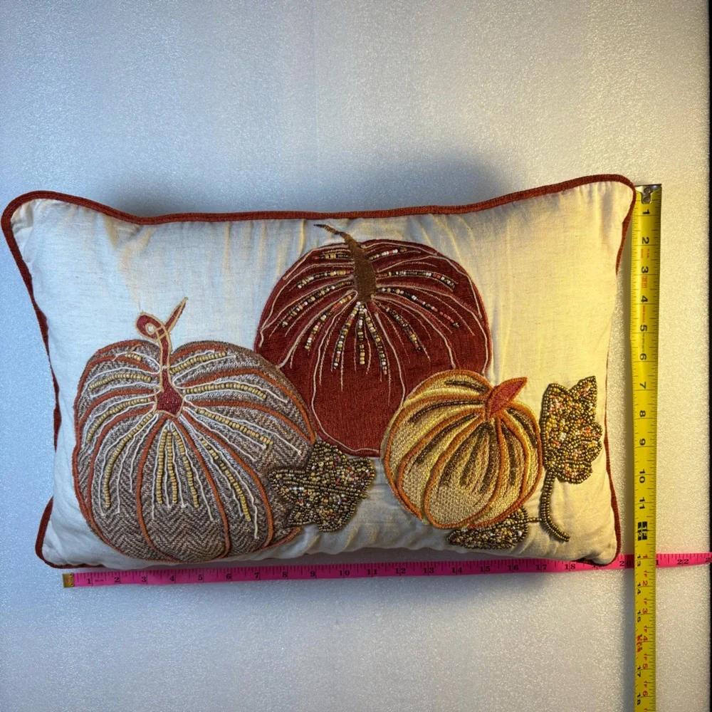 Autumn Harvest Beaded Decorative Pillow